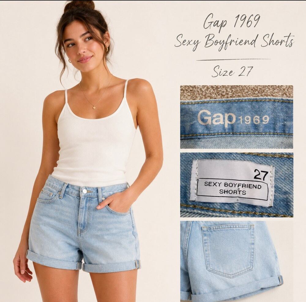 Y2K Gap 1969 Women's Boyfriend Denim Shorts Size 27 Light Wash Cuffed Casual
